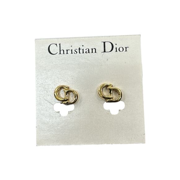 VTG Authentic Christian Dior Gold Tone CD Clip-On Earrings - Picture 1 of 3